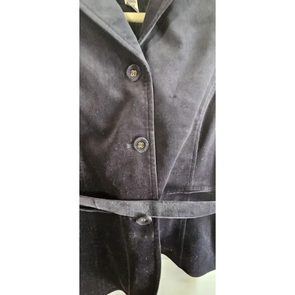 NWT AK Anne Klein northern light belted blue velvet Corduroy blazer stretch 6‎